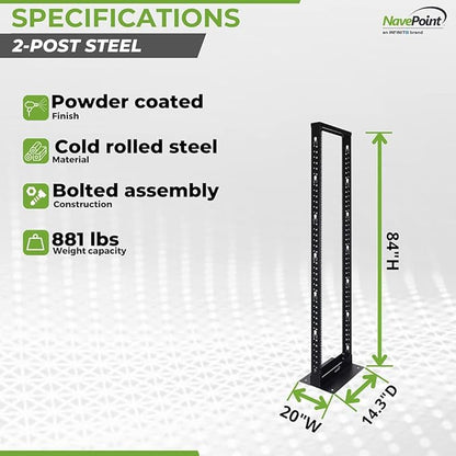 NavePoint 45U 2 Post Open Frame Server Rack for 19 Inch Equipment, AV, Networking, Data & IT Devices, 2-Post Rack 45U 881lbs Weight Capacity, Black