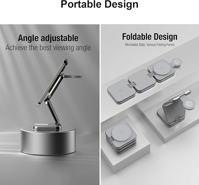 3 in 1 Charging Station for Apple Devices, Magnetic Foldable Wireless Charger, 15W Fast Charging for iPhone 12/13/14/15/16, Watches, and Earbuds, Compact Travel Design, Metal Frame