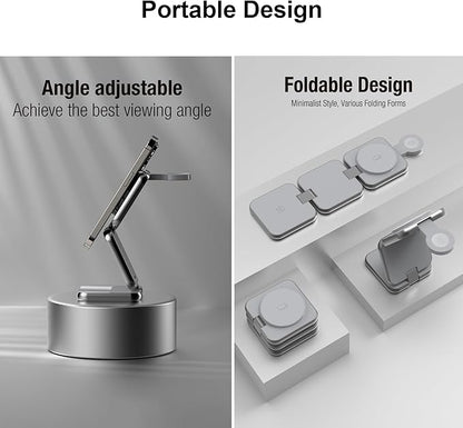 3 in 1 Charging Station for Apple Devices, Magnetic Foldable Wireless Charger, 15W Fast Charging for iPhone 12/13/14/15/16, Watches, and Earbuds, Compact Travel Design, Metal Frame