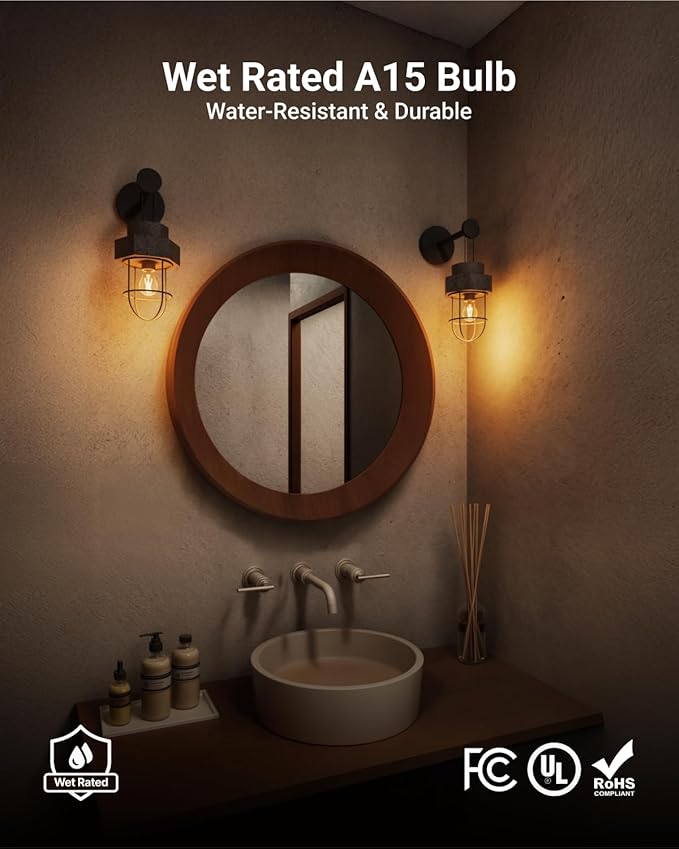 Sunco A15 Light Bulb LED, Edison Style Bulb, Dimmable Vintage Filament Lighting, 800 LM, 7W (60W Equivalent), 2700K Soft White, E26 Medium Base, Wet Rated UL 4 Pack.