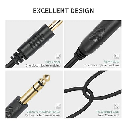 SiYear 6.35mm 1/4 inch Male Plug Stereo to 2 Dual 1/4 "TRS Female Jack Connector Audio Speaker Cable, Y Splitter Adapter Cable (20CM / 8Inch)