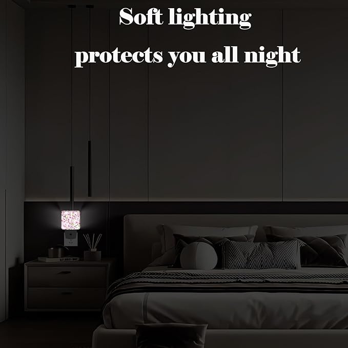 FSHVQKD Spring Flowers Blossom Night Light,Plug Into Wall for Boys Girls Bedroom Decorative Square Night Light Lamp 0.5w Sleep Friendly