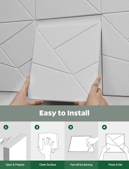 Topnaca 18 Pack Acoustic Wall Panels Sound Absorbing for Recording Studio Acoustical Treatments, White Cut-line Decorative Peel and Stick Sound Reducing Art Ceiling Tiles for Home Office Podcast Room