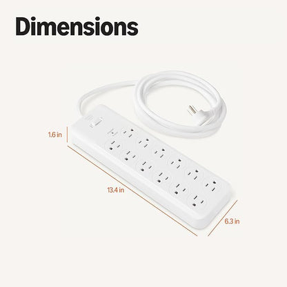 Amazon Basics Surge Protector Power Strip, 12-Outlet, 4000 Joules, 8ft Extension Cord, Rectangle, for Home, Office, Gaming Room, White