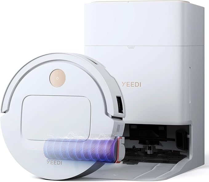Yeedi M14 Plus Robot Vacuum and Mop with All-in-One Station, 18000Pa, OZMO Roller Instant Self-Washing Mopping, 167℉ Hot Water Mop Washing & Self-Drying, ZeroTangle 3.0, Self-Emptying, White