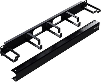 ICC 1U Ring Cable Manager Panel with Cover, Metal, 3" D-Rings, Horizontal and Vertical Cable Management, Rackmount for 19” Network Racks, Black, Single Pack