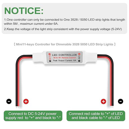 Taoellen 11 Key RF Mini Wireless Remote Controller with DC 5-24V for 3528 5050 COB Single Color LED Strip Lights Wireless Switch Control Dimmer