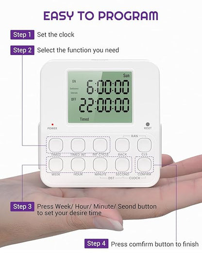 NEARPOW Digital Timer Outlet, 2 Pack Infinite Interval Repeat Cycle Timer Plug, Indoor Timed Interval Cycle Power Switch, 7 Day 24 Hour Daily Programmable Electrical Outlet with 20 ON/Off Programs