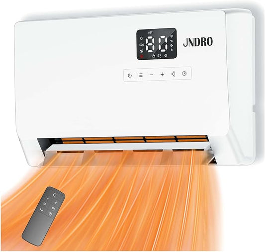 Wall-Mounted Space Heater with ECO Thermostat and Remote Control, LED Display, 60°/90°/120° Oscillation Modes, 24-Hour Timer, Indoor Electric Space Heater