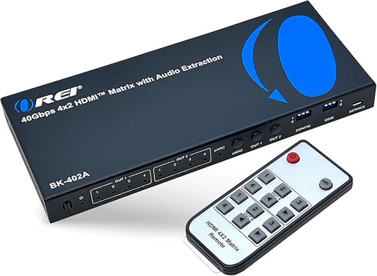 OREI 8K eARC HDMI Matrix Switch 4 X 2, Switcher with Audio Extractor UltraHD Supports Upto 4K @ 120Hz IR EDID HDCP 2.3 - Remote Control (BK-402A)