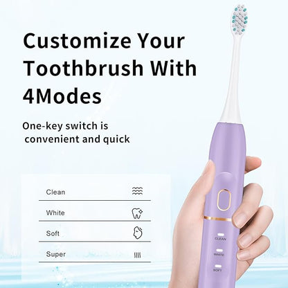 kingheroes Electric Toothbrush Set, Comes with 8 Brush Heads & Travel Case,4 Modes with 2 Minutes Built in Smart Timer, One Charge for 60 Days, 42000 VPM Motor (Purple)
