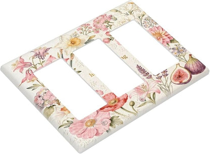 Bvtewkhz Floral Plant Watercolor Flowers 3 Gang Triple Rocker Decorative Outlet Covers Light Switch Plate Electrical Receptacle Switchplate For Bathroom Kitchen Bedroom