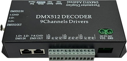 CANRIA 9 Channel DMX512 Decoder LED Controller, DC 5V-24V 5A/CH, RGB RGBW LED Lighting Driver, for Stage/Architectural/Event Lights, 4-Digit Display