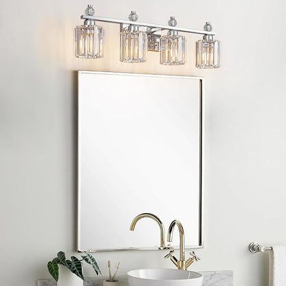 FDPBY Bathroom Vanity Lights 4-Light Chrome Modern Crystal Vanity Light Fixtures Over Mirror Crystal Bathroom Vanity Lighting Fixtures