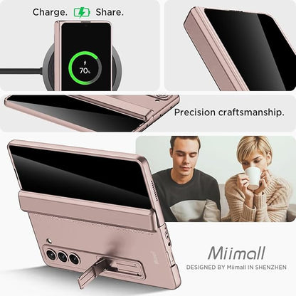 Miimall for Samsung Galaxy Z Fold 6 Case with Privacy Screen Protector, [Anti Spy] Built-in Adjustable Kickstand & Magnetic Hinge Protection Full-Body Protective Case for Galaxy Z Fold 6 5G Pink