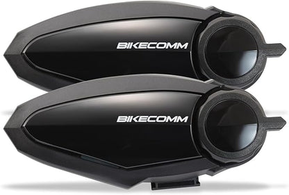 BIKECOMM BK-S2 Motorcycle Bluetooth Headset Intercom – 1200M Range Wireless Speakers - Helmet Communication System, IP67, Black, Twin Pack