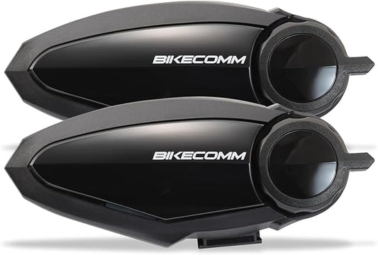 BIKECOMM BK-S2 Motorcycle Bluetooth Headset Intercom – 1200M Range Wireless Speakers - Helmet Communication System, IP67, Black, Twin Pack