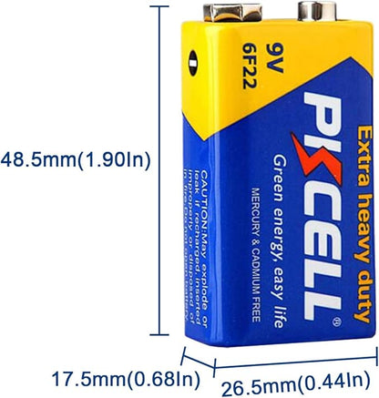 PKCELL 9V Batteries, 100 Pack 9 Volt Batteries Carbon Zinc, 9V Battery for Smoke Detector, Alarms, 6F22 Square Battery