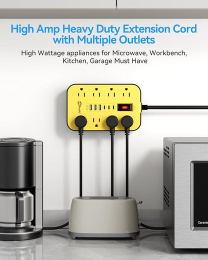 Power Strip with USB, Surge Protector Flat Plug with 8 Widely Spaced Outlets and 6 USB Ports, 14 Gauge Heavy Duty Extension Cord 6 FT, High Wattage for Workbench, Workshop, Kitchen, Garage Must Have