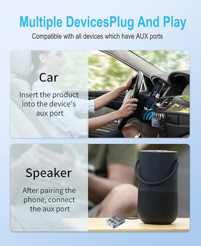 BabbleCom Bluetooth 5.3 Transmitter Receiver, 2-in-1 Adapter for Airplane, Bluetooth Transmitter for 3.5mm Aux Jacks Headphone, TV, Home Stereo, Speakers, Headphone, Car, Dual Connection