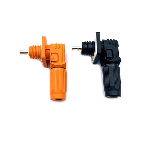 120A Battery Energy Storage Connector, 25mm² High Current Connectors IP67 Waterproof Stud Wiring Power Adapter Quick Plug Terminal Right Angle Plug and Socket (1000V Black+Orange)