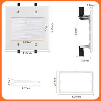 in Wall Cable Management Kit with Brush Wall Plate,AC Outlets & USB-A+USB-C Ports,9ft Cord,Hide Cords Recessed Wall Outlet for TV Cable Management,HDMI Cables and Home Theater Systems