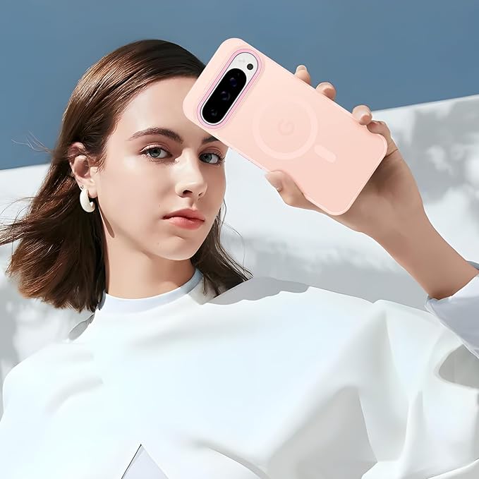 Magnetic for Google Pixel 9 Pro XL Case, [Military Grade Drop Protection] [Compatible with MagSafe] Shockproof Slim Translucent Matte Anti-Slip for Women Girls Men Case, Pink