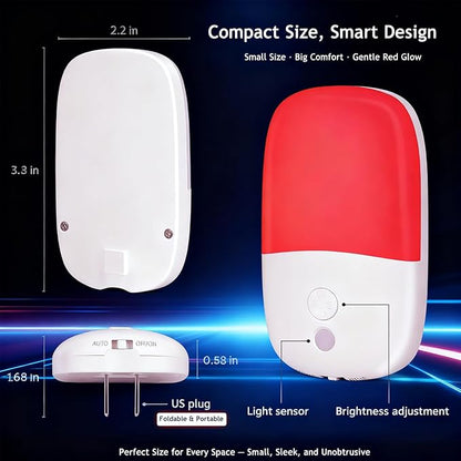 670nm Red Light Night Light for Sleep Therapy, 2 Pack Auto On/Off Dimmable Night Light with Dusk to Dawn Sensor, LED Night Lights Plug into Wall Promote Melatonin Natural Sleep for Baby Kid Adult Room