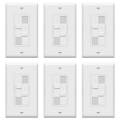 TOPGREENER Kalide Dual Load Dimmer Light Switch, Double LED Dimmer Switch, Full Range Dimming,Single Pole, 200W LED/CFL, UL Listed,TGDDS-W-6PCS, White, 6 Pack