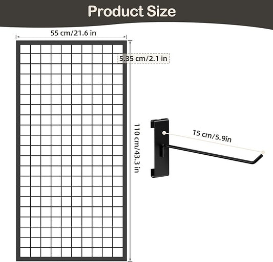 ztysn 3pcs Grid Wall Panels Display Stand -Wire Grid Hanging Rack with 30 Hooks, Freely Assembled Art Display Panels/Workshop Wall Mount Storage Rack Garage Organization