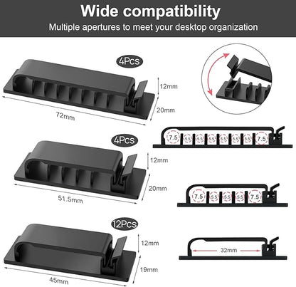 Halsouy Cable Management Clips, 20Pcs Cord Organizers Wire Clips Cord Holder for TV PC Ethernet Cable Desk Home Office (Black)