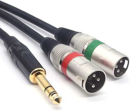 SiYear 10FT 6.35mm (1/4inch) TRS Male Plug to 2 Dual XLR Male Stereo Unbalanced Y Splitter Patch Microphone Cable Cord （3M）
