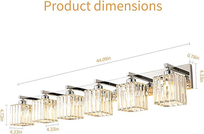 FDPBY Modern 6-Light Chrome Crystal Bathroom Vanity Light Fixtures