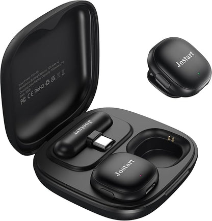 JOSTART Wireless Mini Microphone for iPhone & Android,Using AI Smart Noise Reduction Technology - Wireless Lavalier Microphone for YouTube Podcast Vlogging Tiktok-Black