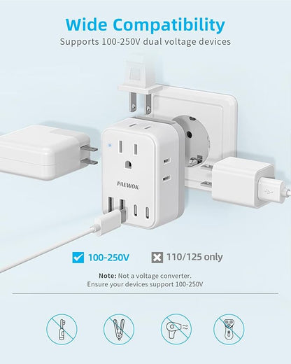 PAEWOK European Travel Plug Adapter Set, 8-in-1 Travel Adapter with 4 AC, 4 USB Ports (2 USB C), US to EU/UK Universal Adapter, International Power Adapter with Type C/G/A/I/D/M Detachable Plugs
