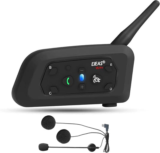 EJEAS V6 Pro Motorcycle Bluetooth Headset, Upgraded 2 Riders Intercom Helmet Communication System with Auto-Answering Call and Noise Reduction for Motorcycling Skiing and Climbing (1 Pack)