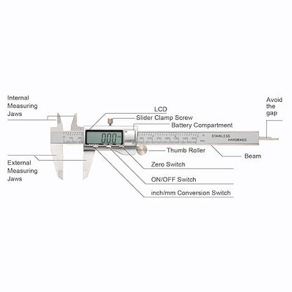 SCITOOLS All-Metal Digital Caliper 0-6" Measuring Tool, Micrometer Caliper with Auto-Off Feature, Interchangeable Between inches and millimeters for DIY/Household and 3D Printing