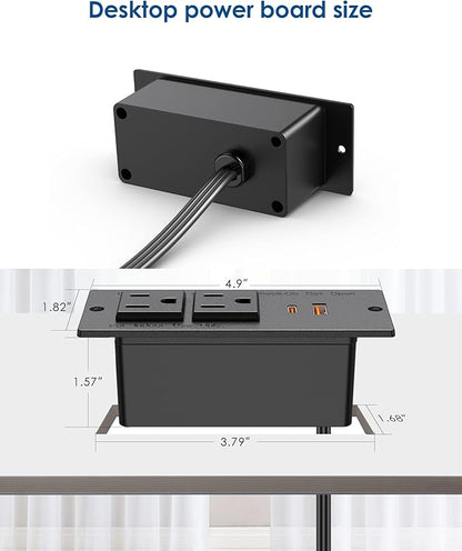 Recessed Power Strip USB C PD 30W Fast Charging,Flush Mount Desk Recessed Outlet,Space-Saver for Furniture Side Table,2 USB Ports,2 AC Outlets,6ft Cord,Ultra Thin Flat Plug