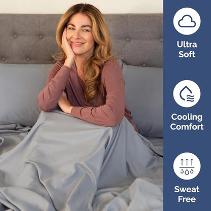 Full XL Bed Sheet Set - 4 Piece Extra Long Extended Full XL Sheets - Soft, Breathable & Cooling - Fits 8” to 16" Mattress w/ Deep Pockets - 54" x 80" - Easy-Fit, Wrinkle & Fade Resistant - Steel Blue