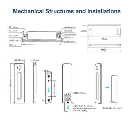 RF Wireless Remote CCT LED Strip Controller Magnetic Wall-Mounted Touch Slide Brightness/Color Temp Adjust Sensitive Touch Slide Flicker DC 5V-36V 8A