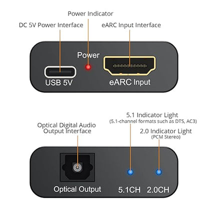 Neoteck ARC/eARC Audio Extractor, HDMI ACR Audio to Optical Extractor with Supports PCM 2.0, Dolby 5.1, DTS 5.1, 24bit/192kHz, Plug and Play, Suitable for TV, Home Cinema & Legacy Audio Systems