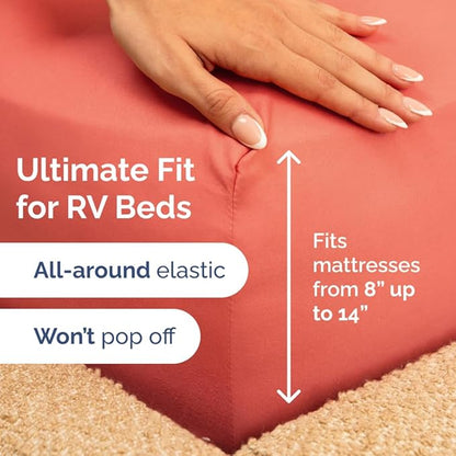 RV Short Queen Sheet Set 60 X 75 - 4 Piece RV Short Queen Bed Sheets - Soft, Breathable & Cooling - Designed for Bunks, Trailers and Campers - Fits 8” to 12" Mattress - Hotel Luxury Bedding - Coral