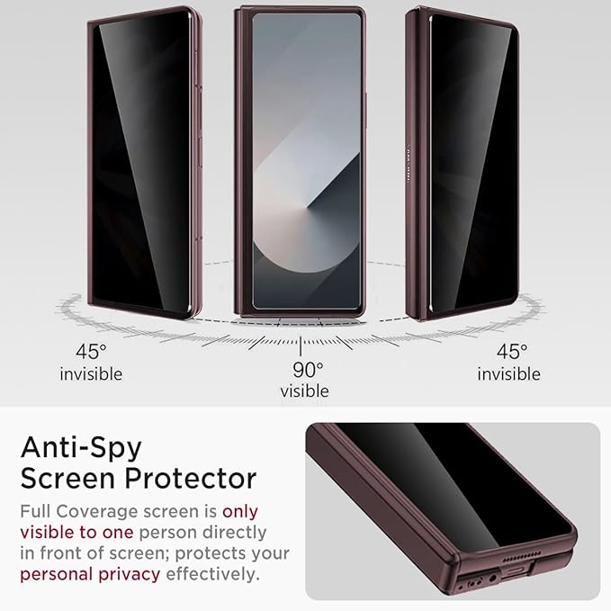 Miimall for Fold 6 Case with Privacy Screen Protector, Z Fold 6 Phone Case Stand, Heavy Duty, Full-Body Magnetic Hinge Protection Shockproof All-Inclusive Cases for Galaxy Z Fold 6 Wine Red