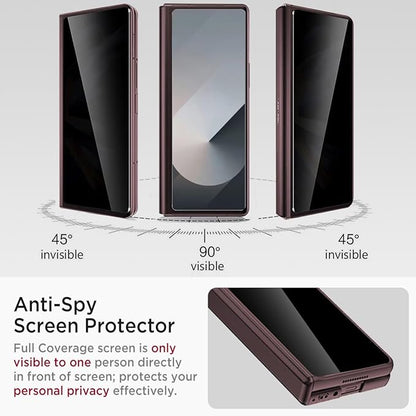 Miimall for Fold 6 Case with Privacy Screen Protector, Z Fold 6 Phone Case Stand, Heavy Duty, Full-Body Magnetic Hinge Protection Shockproof All-Inclusive Cases for Galaxy Z Fold 6 Wine Red