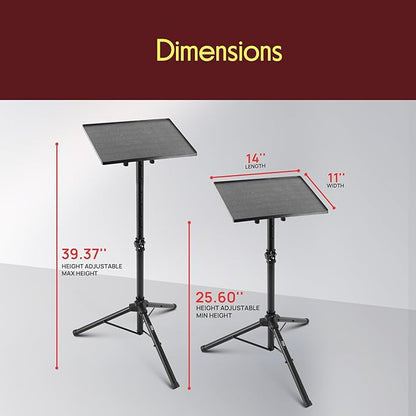 PYLE-PRO Universal Laptop Projector Tripod Stand - Computer, Book, DJ Equipment Holder Mount Height Adjustable Up to 39.37” w/ 14” x 11” Plate Size -for Office, Home, Stage, Studio, DJ Racks Holder