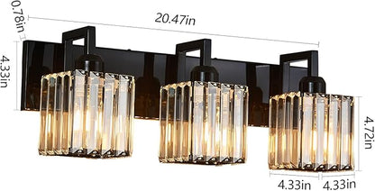 FDPBY Modern Bathroom Vanity Light 3-Lights Plating Black Vanity Light Crystal Wall Light Bathroom Light Fixtures