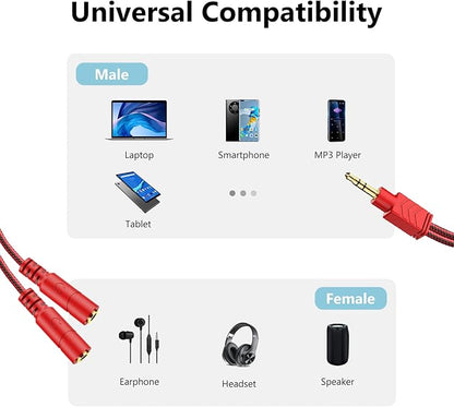 MillSO Headphone Splitter, 3.5 mm Audio Splitter TRS Male to 2 Female Stereo Y Splitter Extension Cable for Dual Headphones/Speakers to Smartphone, Mp3, Laptop, Tablet, PC - 8inch