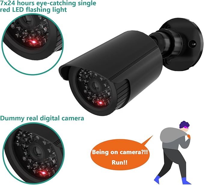 WALI Dummy Fake Simulated Surveillance Security CCTV Dome Camera Indoor Outdoor with One LED Light, Warning Security Alert Sticker Decal (TC-B4), 4 Packs, Black