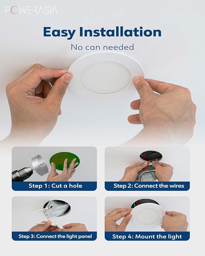 POWERASIA 12 Pack 4 Inch Ultra-Thin LED Recessed Ceiling Light with Junction Box, 5CCT Dimmable 2700K/3000K/4000K/5000K/6000K, 9W 850lm Can Killer Downlight-ETL and Energy Star Certified