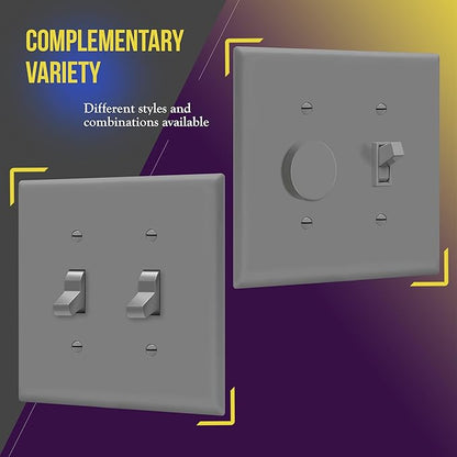 ENERLITES Double Light Switch Wall Plate, Toggle Switch Plate, Gloss Finish, 2-Gang Mid-Size 4.88" x 4.92", Unbreakable Polycarbonate Thermoplastic, UL Listed, 8812M-GY, Gray